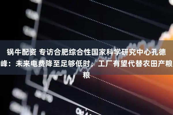 锅牛配资 专访合肥综合性国家科学研究中心孔德峰：未来电费降至足够低时，工厂有望代替农田产粮